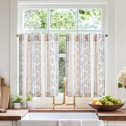 jinchan Linen Striped Tier Curtains for Kitchen Windows Green 26 x 24 inch