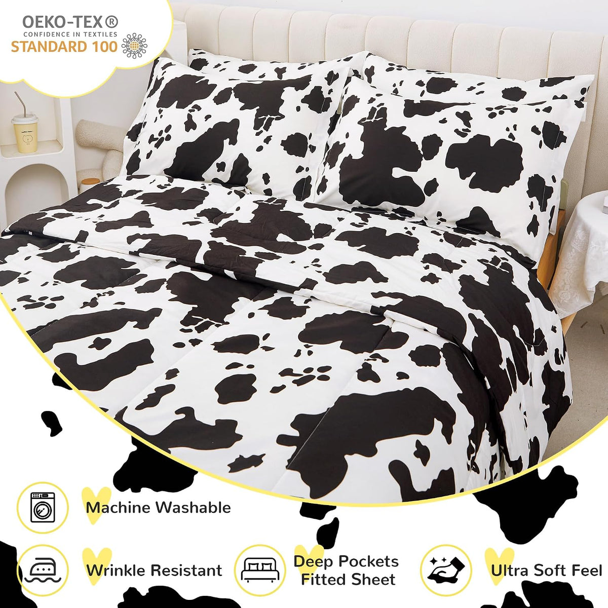 Viviland Kids Twin Bedding Sets, Boys Comforter, Cow Print