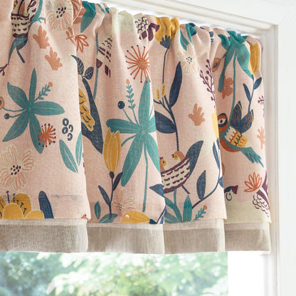 jinchan Linen Valance Curtain Farmhouse 16 Inch 1 Panel Blue on Beige