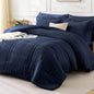 FreshCulture Comforter Set Seersucker 7 Pieces, All Season Bedding Set Queen, Bed in a Bag Comforter Set with 1 Comforter, 1 Flat Sheet, 1 Fitted Sheet, 2 Pillowcases and 2 Pillow Shams, Dark Grey