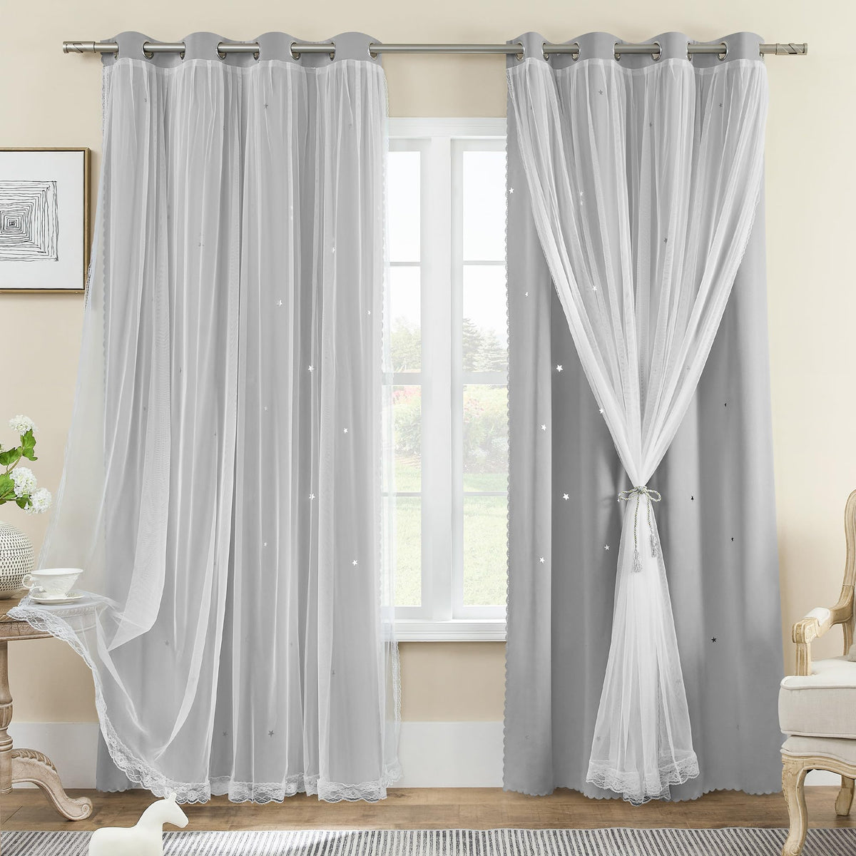 XiDi Blackout Curtains for Girls Bedroom Decor Pink Kids Rainbow Curtains