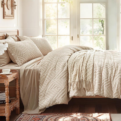 Zzlpp Queen Comforter Set 7 Piece, Beige Bed in a Bag Queen Bedding Sets