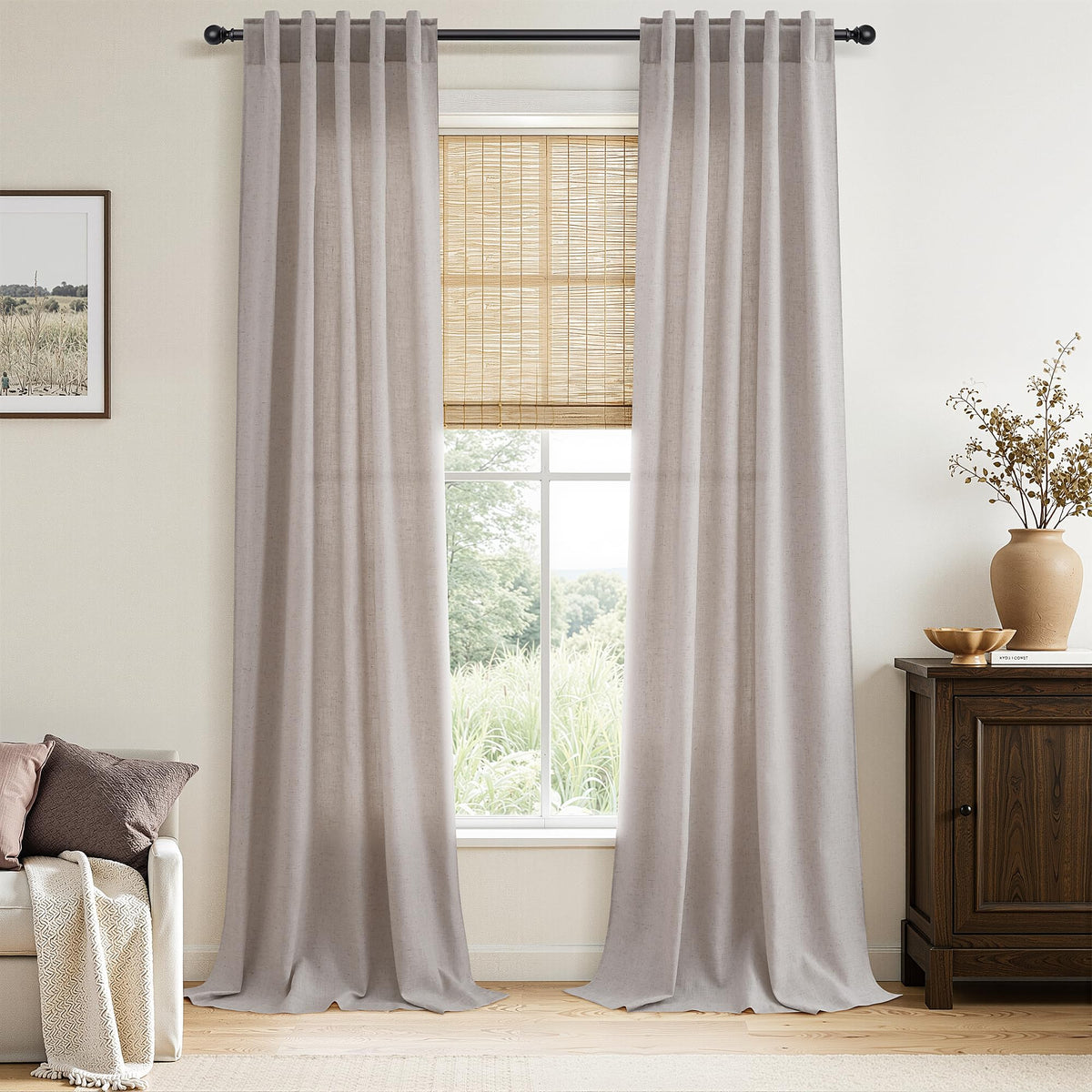 Nanspring Linen Kitchen Window Curtains Over Sink for Cafe 36x36 Inch Cream