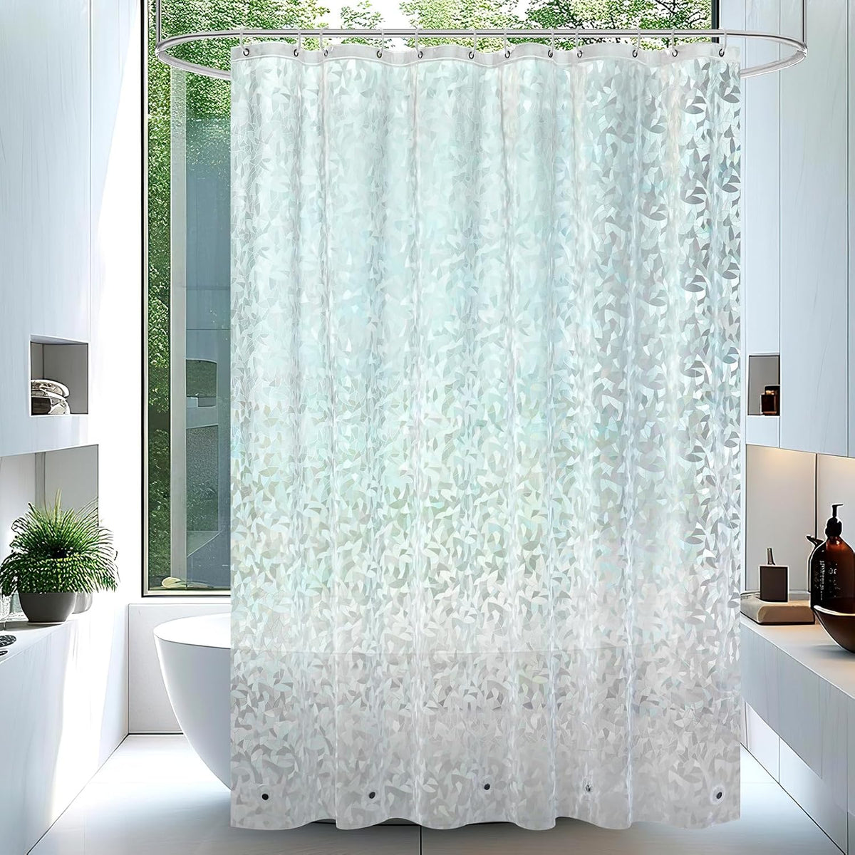 AooHome 72x72 Shower Curtain Liner - EVA 3D Decals Stained Glass Pattern Design Standard Bathroom Shower Curtain with Hooks, 5 Bottom Magnets, Heavy Duty, Water Repellent, Semi Transparent, 72x72 Inch