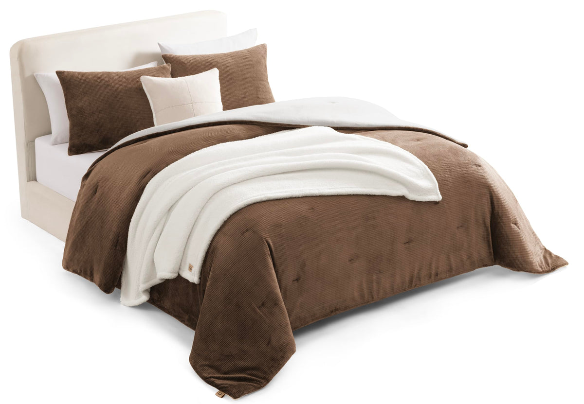 UGG Remina Queen Comforter Set with Throw Blanket & Pillow, 5-Piece, Beige