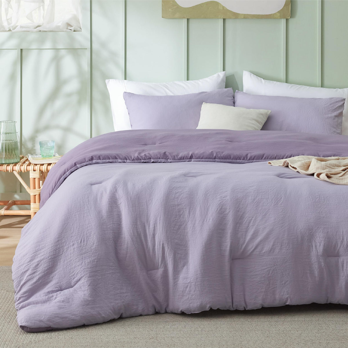 Bedsure King Comforter Set Prewashed Soft Bedding Set 3Pcs Beige 104"x90"