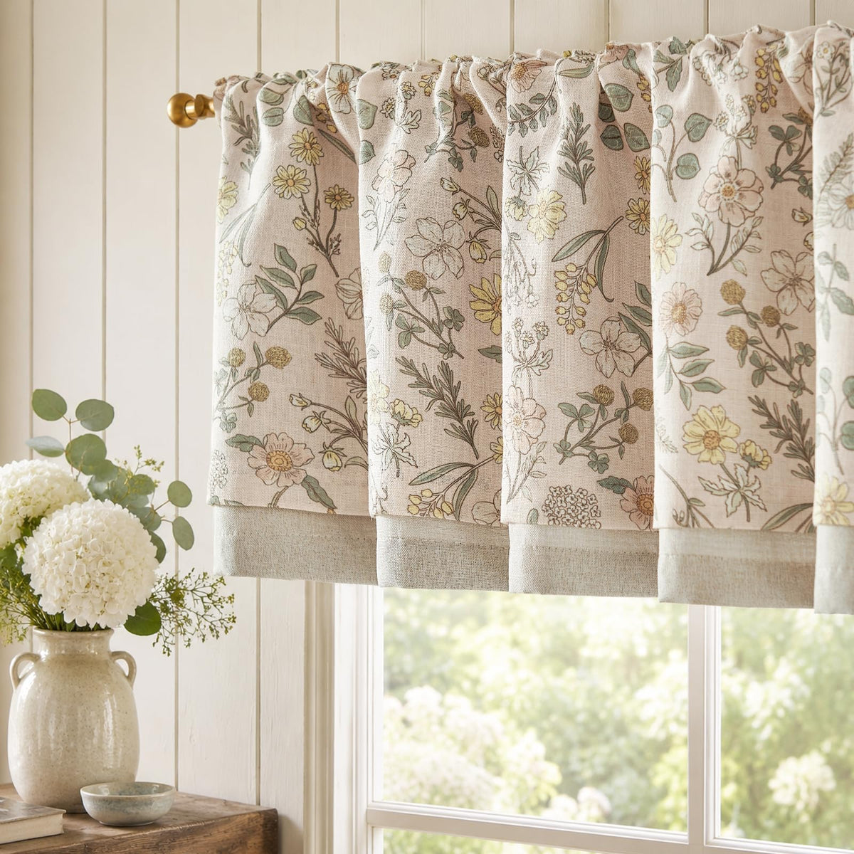 jinchan Linen Valance Curtain Farmhouse 16 Inch 1 Panel Blue on Beige