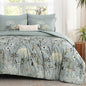 Yiran Queen Comforter Set, 7 Piece Floral Dark Green Dandelion Bed in a Bag