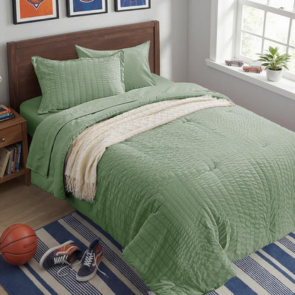 Zzlpp Queen Comforter Set 7 Piece, Green Bed in a Bag Queen Bedding Sets