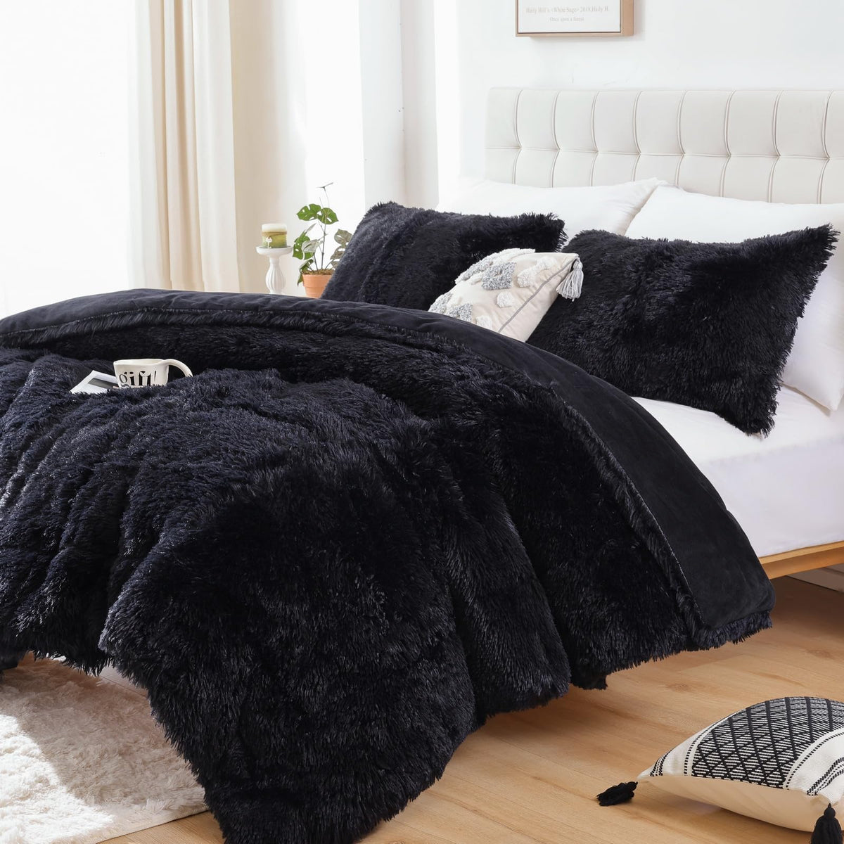 Smoofy Fluffy Queen Comforter Set, Faux Fur Pink Comforter Set 3 Pcs