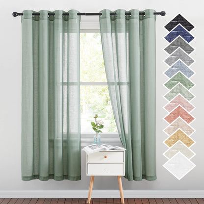 NICETOWN Semi Sheer Linen Ivory Curtains for Bedroom, W52xL84, 2 Panels