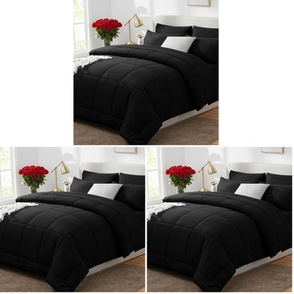 CozyLux Full Size Comforter Sets Black - 7 Pieces Bed in a Bag