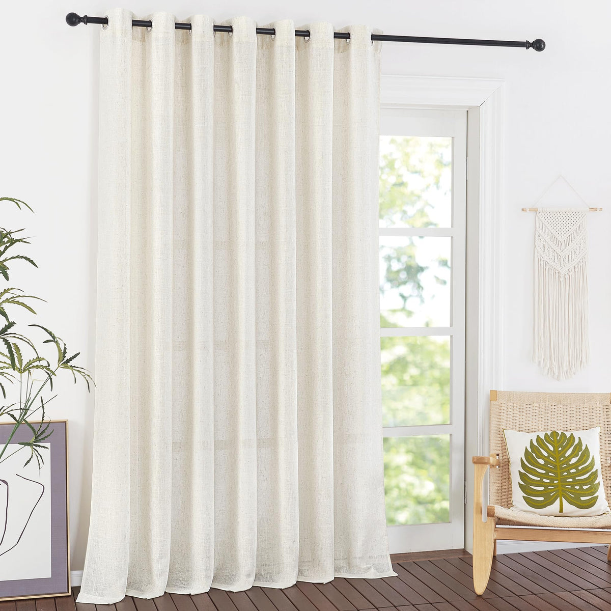 NICETOWN Semi Sheer Linen Ivory Curtains for Bedroom, W52xL84, 2 Panels