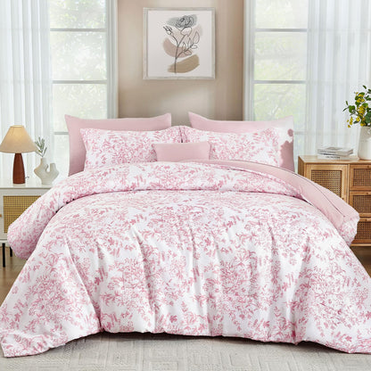 WONGS BEDDING 8 Pieces Queen Size Comforter Set Green, Sage Green Floral Bed in a Bag Comforter Sets, Soft Reversible Botanical Flowers Bedding Sets for All Season (90"x90")