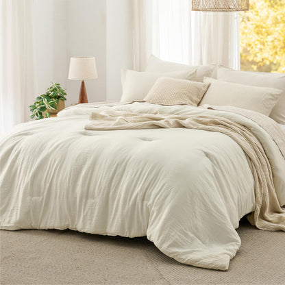 Bedsure Queen Comforter Set Prewashed Soft Bedding Set 3Pcs White 90"x90"