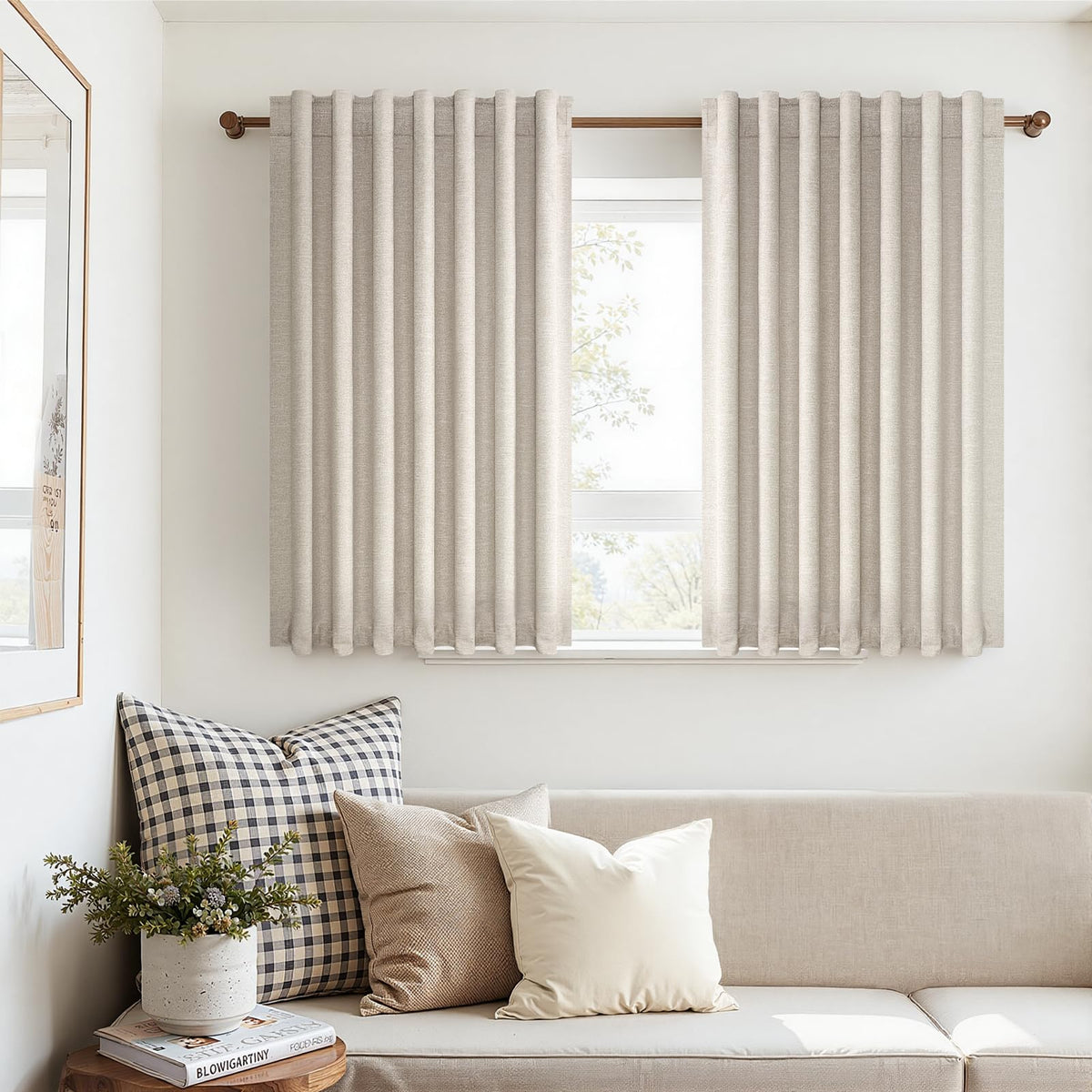Topfinel Cream Linen Blackout Curtains 84 Inch Long for Bedroom Living Room, Ivory Pinch Pleat Back Tab Full Blackout Drapes Farmhouse Boho Curtains for Window, White Neutral Curtains 52" X 84" 7 FT