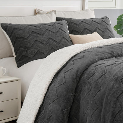 BEDELITE Fluffy Sherpa Queen Comforter Set,Grey