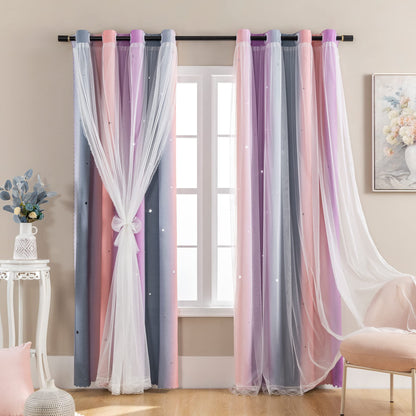 XiDi Curtains for Girls Bedroom Decor, Rainbow Blackout Curtains for Kids/Little Girl Room Decor, Unicorn Wall Decals,Pink Purple Green,63 x 34 inches,1 Panel