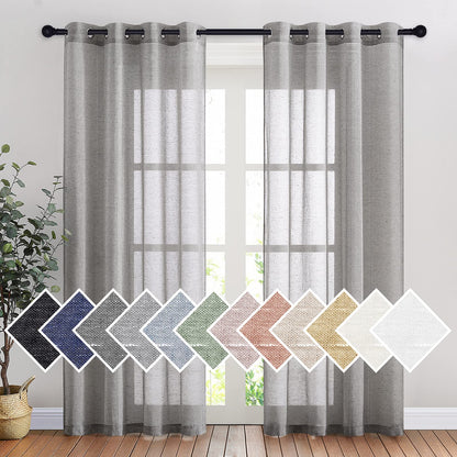 NICETOWN Semi Sheer Linen Ivory Curtains for Bedroom, W52xL84, 2 Panels