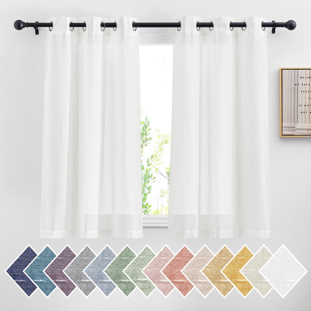 NICETOWN Semi Sheer Linen Ivory Curtains for Bedroom, W52xL84, 2 Panels