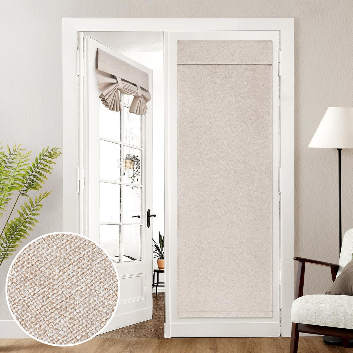 HOMEIDEAS 100% Blackout Linen Door Curtains for French Door 26x68 Inch