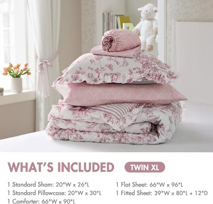 Madison Park Essentials Pink Floral Comforter Set with Sheets Twin XL,5pc