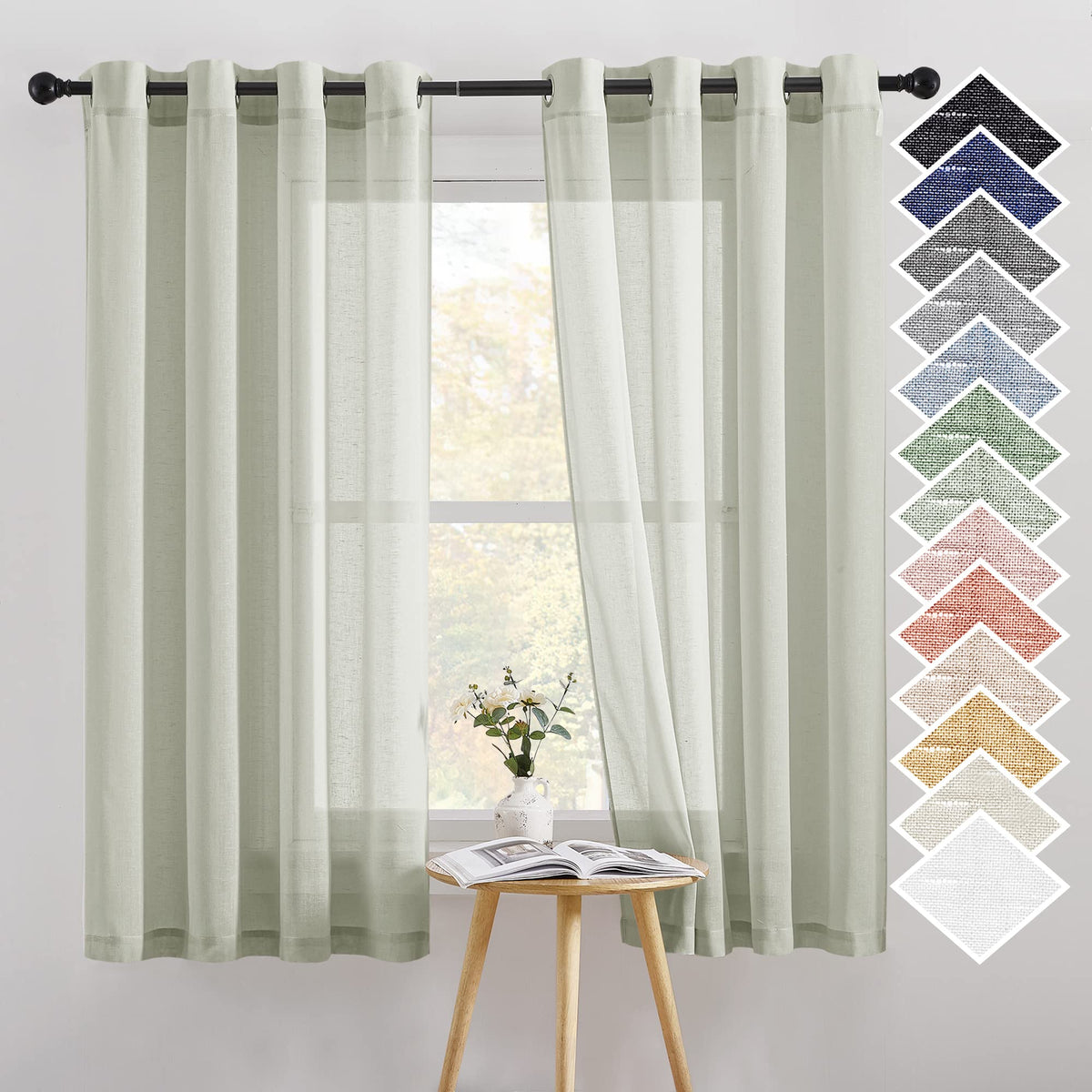 NICETOWN Semi Sheer Linen Ivory Curtains for Bedroom, W52xL84, 2 Panels