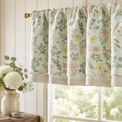 jinchan Linen Valance Curtain Farmhouse 16 Inch 1 Panel Blue on Beige