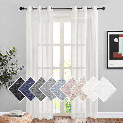 NICETOWN Semi Sheer Linen Ivory Curtains for Bedroom, W52xL84, 2 Panels