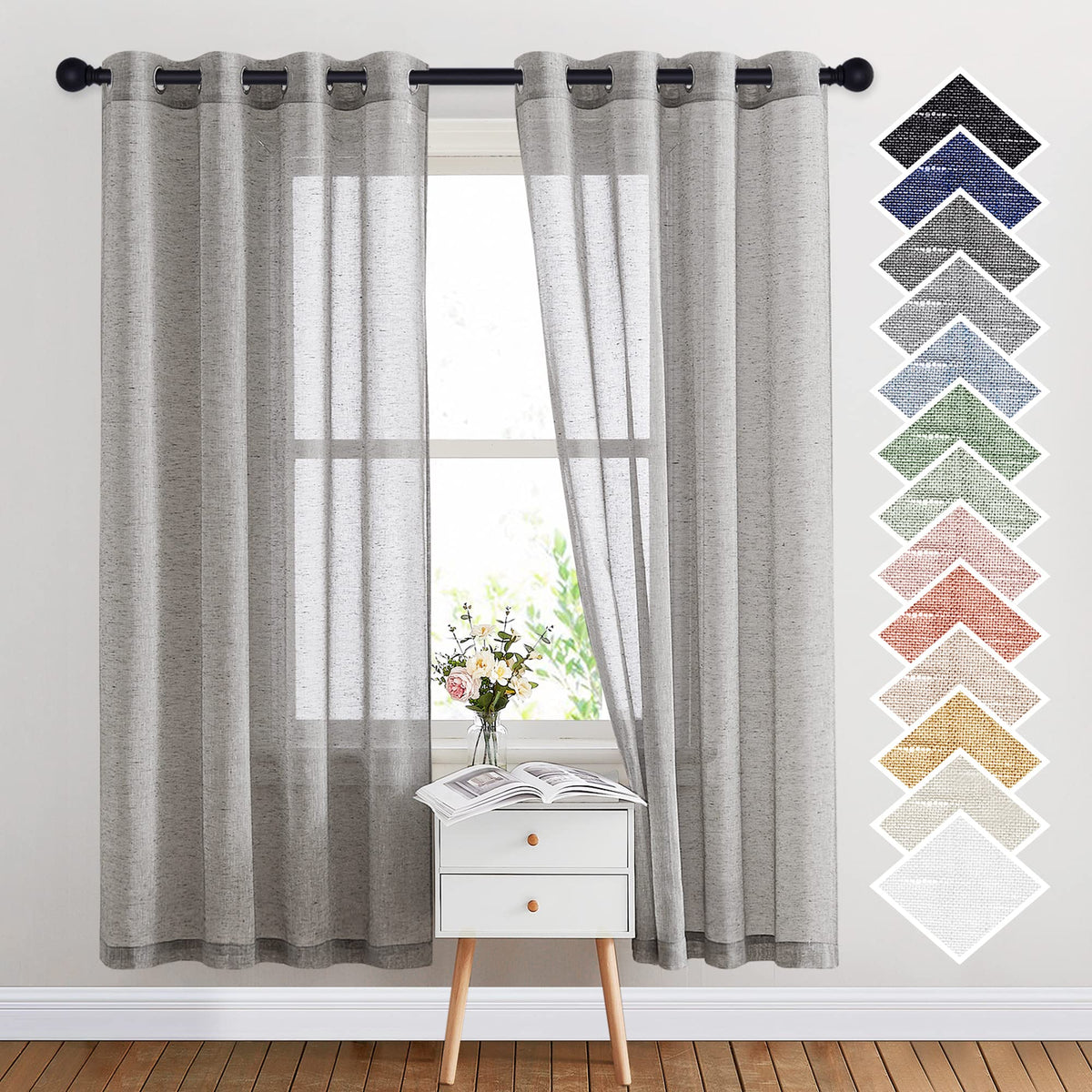 NICETOWN Semi Sheer Linen Ivory Curtains for Bedroom, W52xL84, 2 Panels