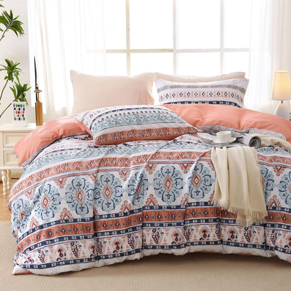MUXHOMO Duvet Cover King Size, 3-Piece Floral Grey-Blue Bedding Set