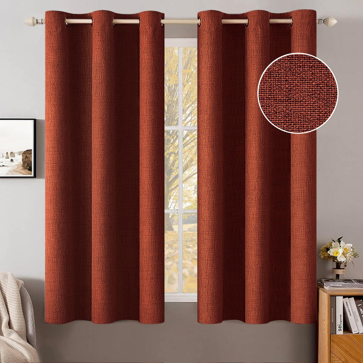 MIULEE 100% Blackout Linen Curtains for Bedroom 52x90 Inches Natural Beige