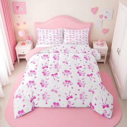Erosebridal Cute Pink Bow Twin Bedding Set for Girls,Ribbon Bow Knot Comforter Set for Kids Kawaii Room Decor,Princess Bowknot Bed Set Girly Pink Bows Bedding Comforter Sets,1 Pillowcase