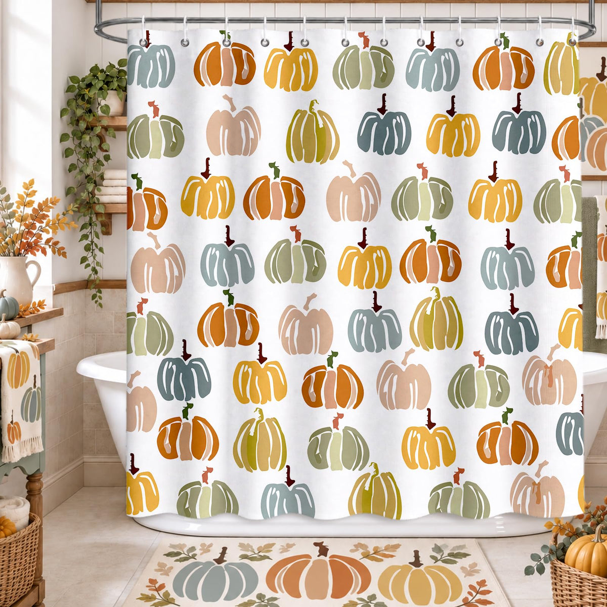 MEHOFOND Fall Birch Trees Shower Curtain Autumn Maple Leaves Shower Curtain Forest Nature Scenery Decor Fabric Bathroom Curtains with 12 Plastic Hooks 72x72 in