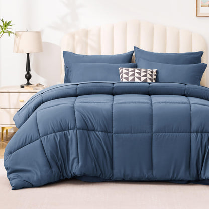 Love's cabin Queen Comforter Set, 7 Pieces Bed in a Bag, Black