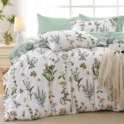 MUXHOMO Queen Comforter Set, 7-Piece Floral Bed in a Bag, Sage Green