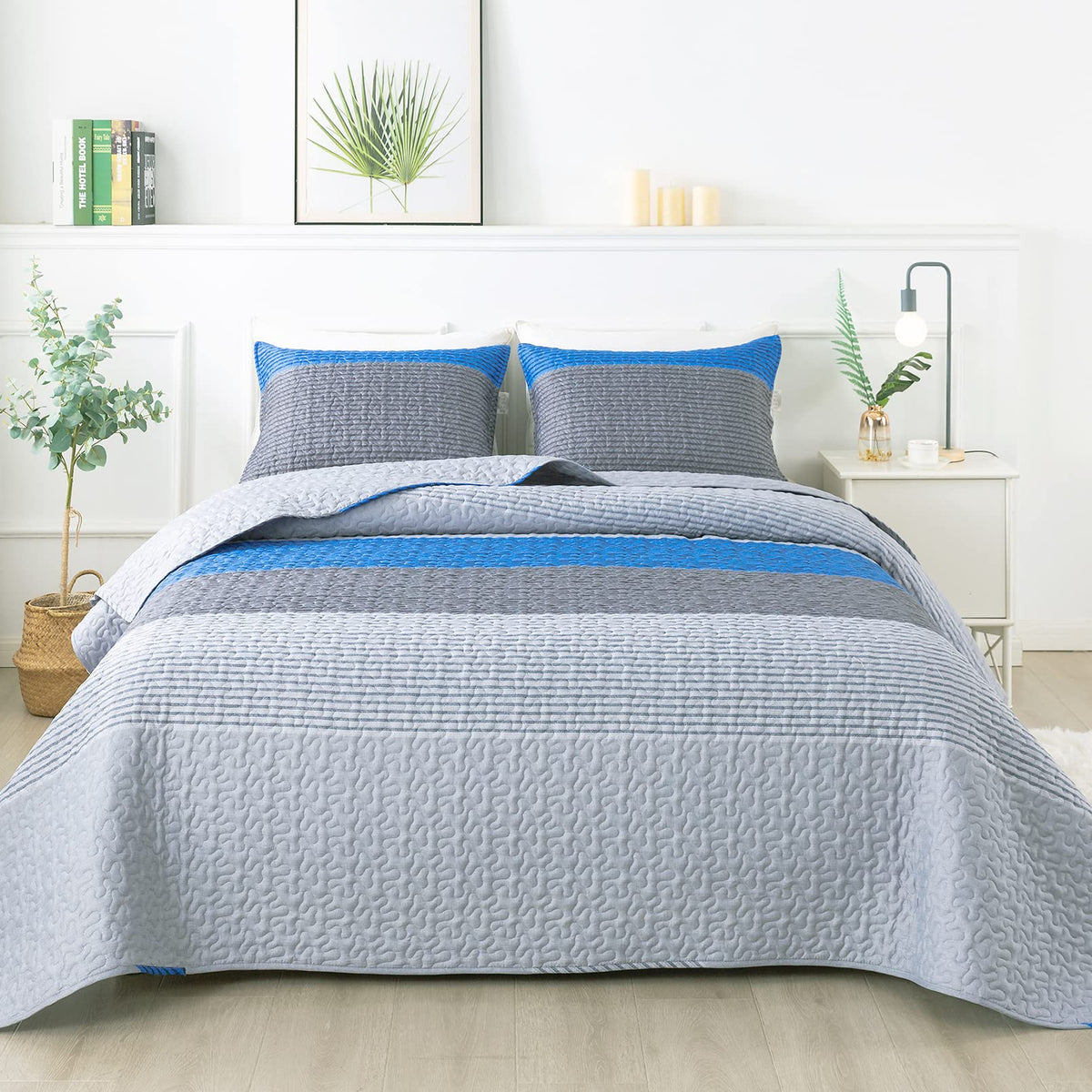 Andency Queen Quilt Bedding Set Sage Green, 3 Pieces Striped Bedspreads