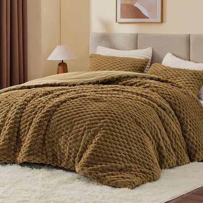 BEDELITE Fluffy Queen Comforter Set, Dark Grey Fleece Bed Set 3 Pieces