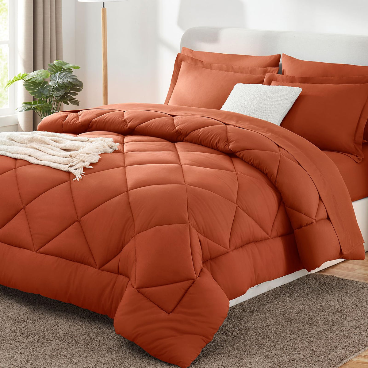 CozyLux Full Comforter Set 82"x86" Dark Grey - 7 Piece Bed in a Bag