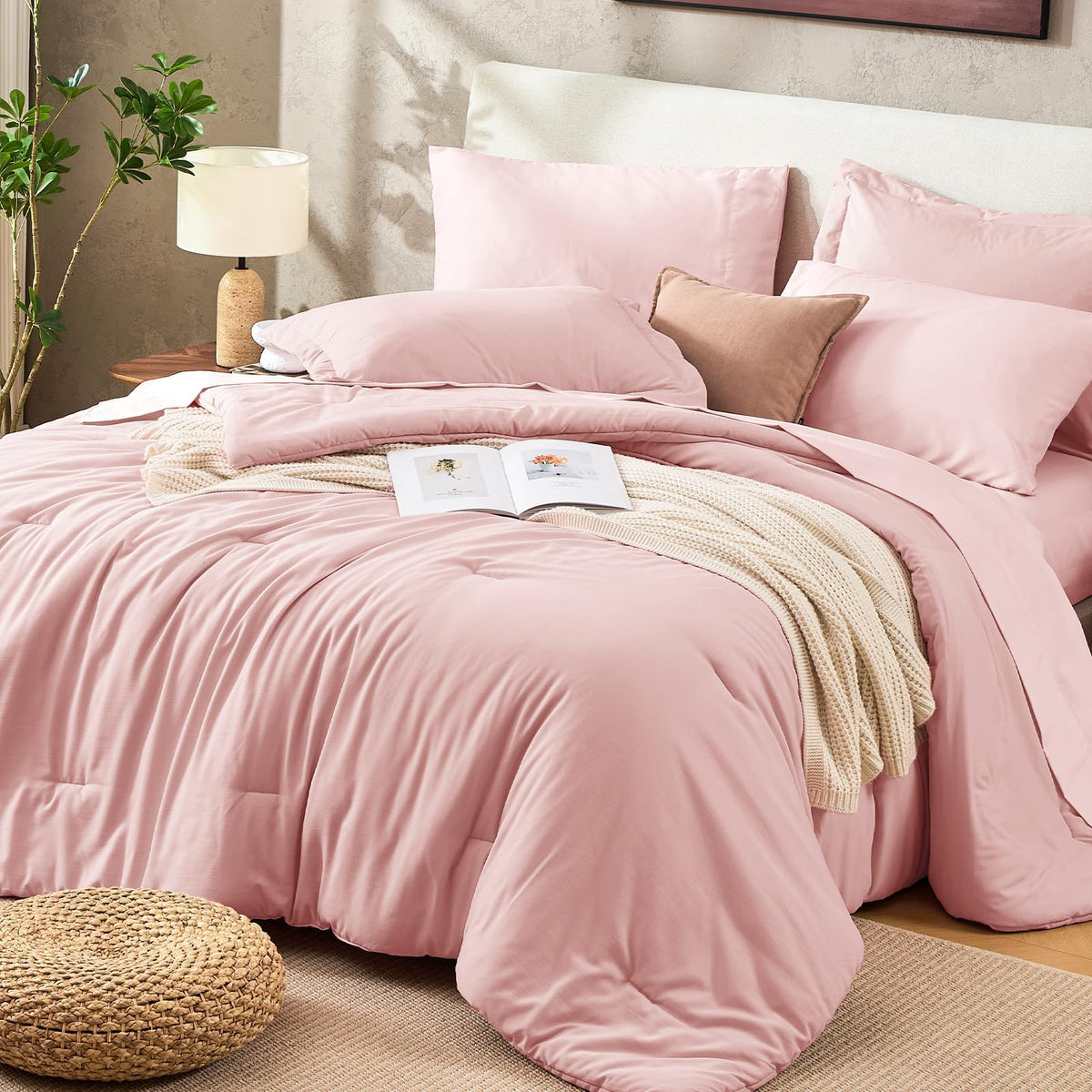Sasttie Navy Blue Queen Comforter Set 7-Piece, Pre-Washed Bed in a Bag