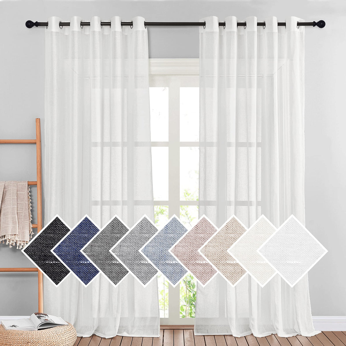 NICETOWN Semi Sheer Linen Ivory Curtains for Bedroom, W52xL84, 2 Panels