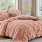 Sasttie Queen Comforter Set, 7-Piece Bed in a Bag, Pintuck Bedding Sets for All Season, Includes Comforter, Flat Sheet, Fitted Sheet, Pillowcases and Pillowshams, Beige