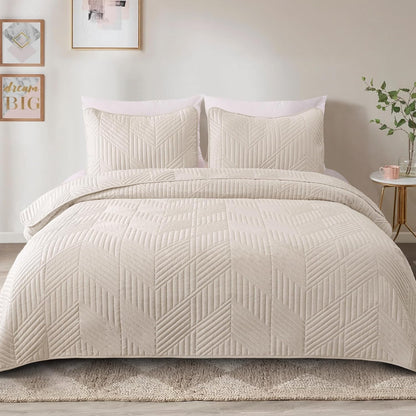 Exclusivo Mezcla Ultrasonic Full Queen Quilt Bedding Set, Beige Cream