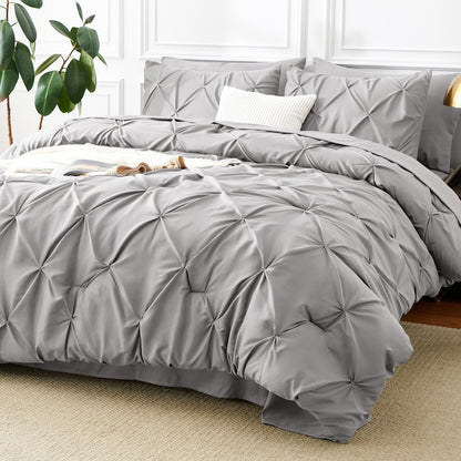 CozyLux Queen Comforter Set Black, 7 Pieces Pintuck Bed in a Bag