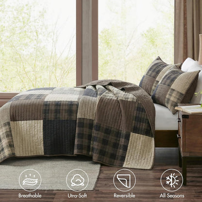 Woolrich Quilt Set Queen, Southwestern Aztec Bedding, Reversible Lightweight Bedspread, Oversized Rustic Cabin Quilt Set, Western Farmhouse Bedding with Matching Shams, Black