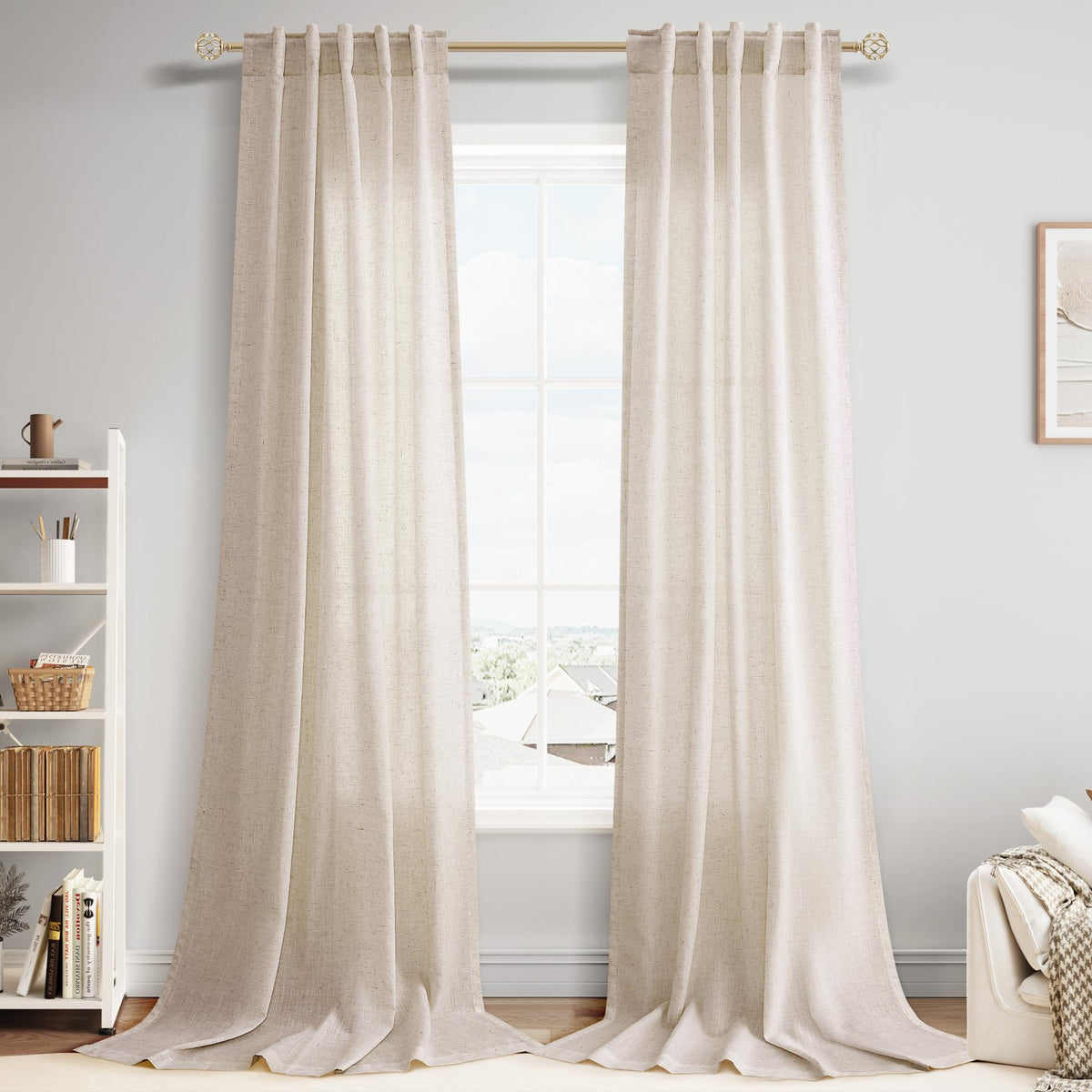 Nanspring Linen Kitchen Window Curtains Over Sink for Cafe 36x36 Inch Cream