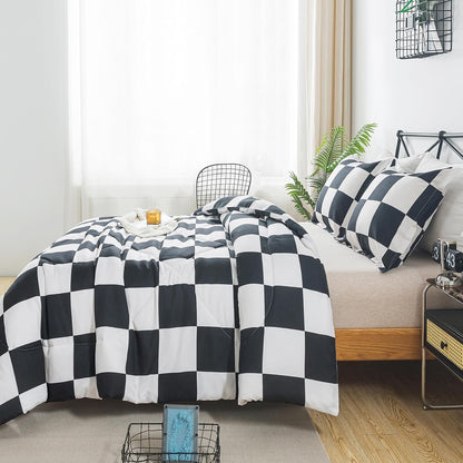 Caressma Black White Checkered Comforter Set, Twin Size Boys Bedding Set