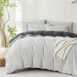 Comforter Queen Set Grid Black 100% Soft Washed Microfiber Jacquard 3 Pieces Grid Bedding Sets Grey White Comforter Queen for All Seasons and 2 Pillowcases Comfort Breathable
