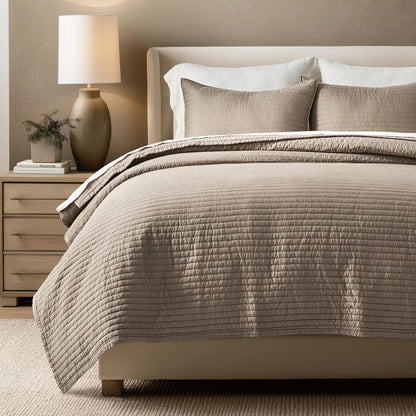 EVERGRACEHOME Cotton Sateen Quilt Set, Queen Size, Olive Green