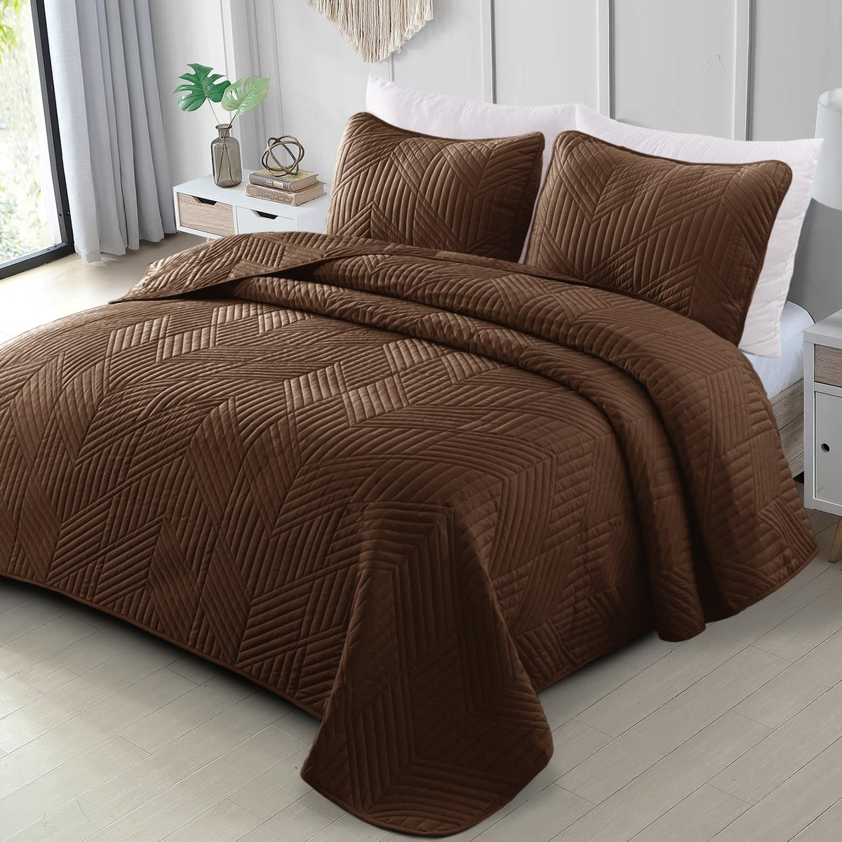 Exclusivo Mezcla Ultrasonic Full Queen Quilt Bedding Set, Beige Cream